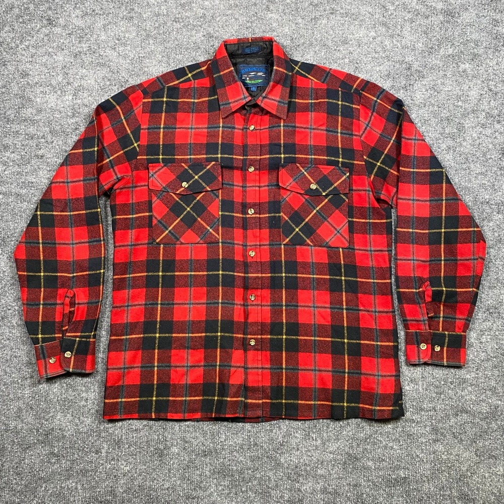 Backpacker Mens Red Black Plaid Flannel‎ Shirt Acrylic Button Up Medium 15-15.5